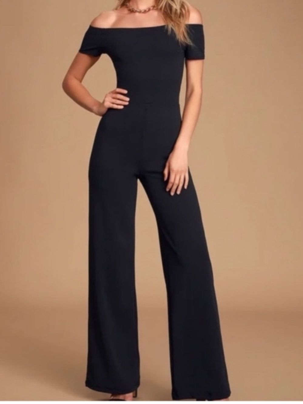 Lulu’s Alleyoop Off The Shoulder Wide Leg Jumpsuit Black M